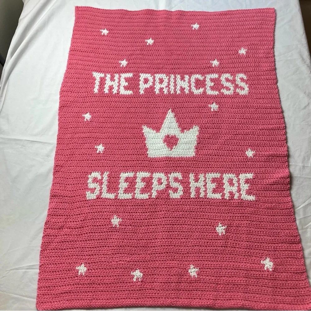 Hand Crochet Afghan Princess Baby Blanket Throw Pink